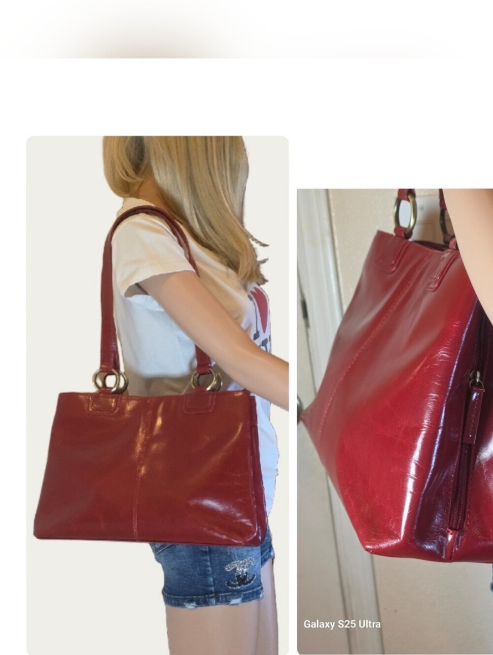 Catwalk Collection "Bellstone" Red Leather Tote Shoulder Bag Vintage Style
